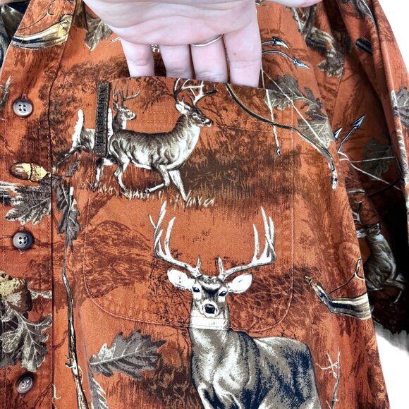 North River Outfitters M Orange Shirt Long Sleeve Button Up Buck Gun Arrows Camo - Picture 3 of 13